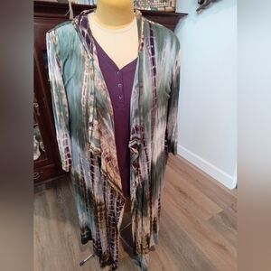 Coin 1904 Plus Size 3X Tie-Dye Open Cardigan and Time & Tru XXL Purple Thermal
